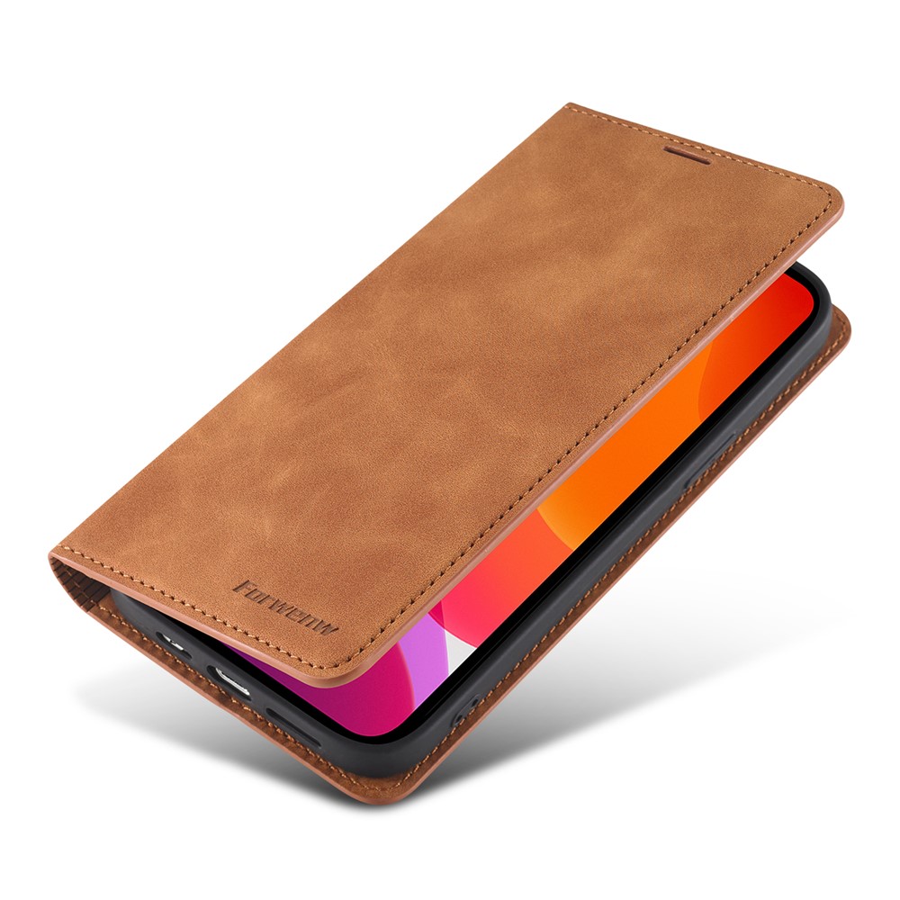 FORWENW Fantasy Series Leather Silky Touch Case for iPhone 12 Pro/12 - Brown-3
