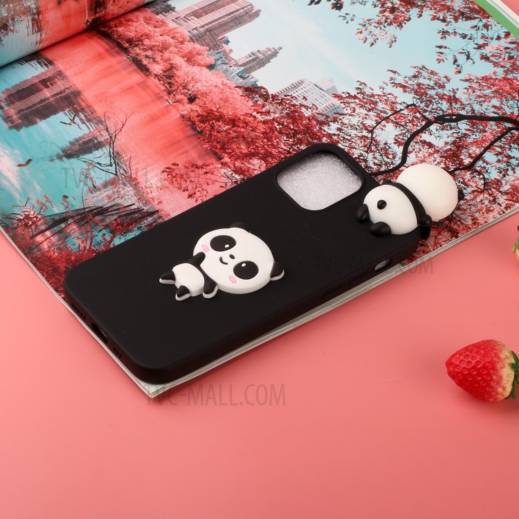 3D Doll Decor Soft TPU Phone Back Shell for iPhone 12 Pro/12 - Black/Panda-5
