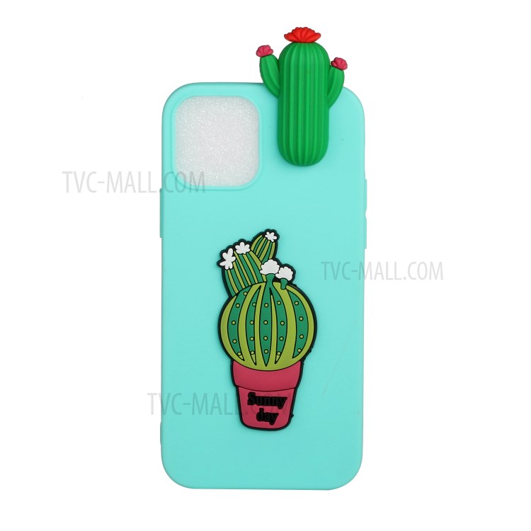 3D Doll Decor Soft TPU Phone Back Shell for iPhone 12 Pro/12 - Cactus-1