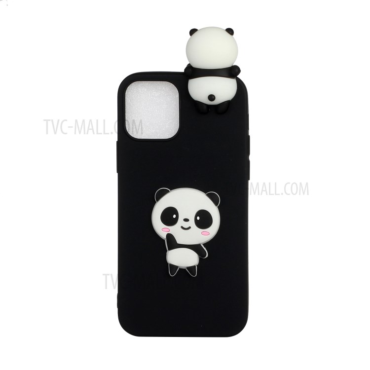 3D Doll Decor Soft TPU Phone Back Case for iPhone 12 Pro Max 6.7-inch - Black/Panda-1