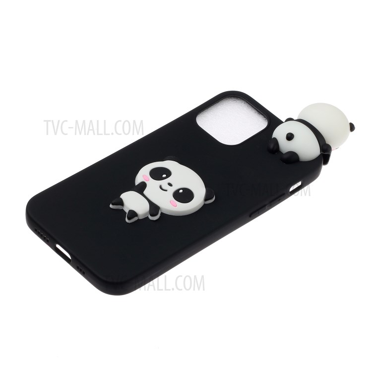 3D Doll Decor Soft TPU Phone Back Case for iPhone 12 Pro Max 6.7-inch - Black/Panda-3