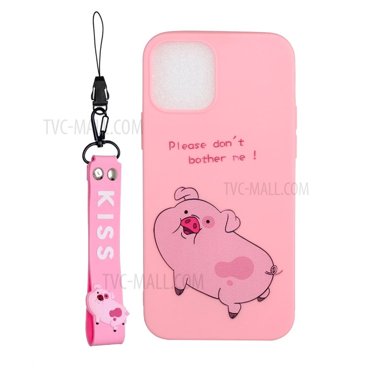 Pattern Printing TPU Gel Protective Case with Silicone Strap for iPhone 12 mini - Deep Pink-1