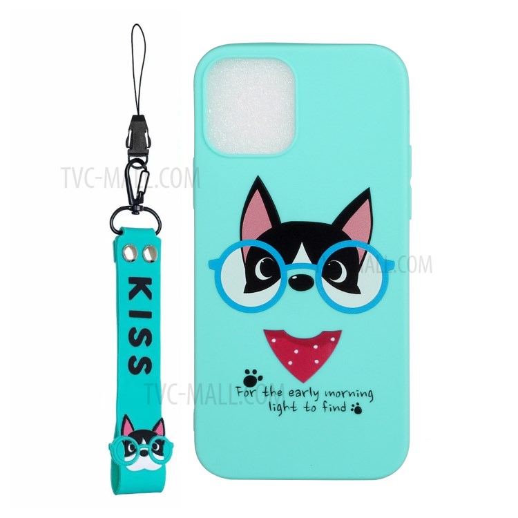 Pattern Printing TPU Gel Protective Case with Silicone Strap for iPhone 12 5.4-inch - Blue-1