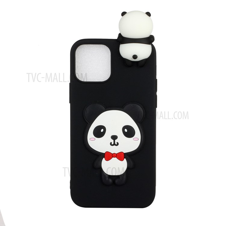 3D Doll Decor TPU Cover Casing for iPhone 12 Pro/12 - Black/Panda-1