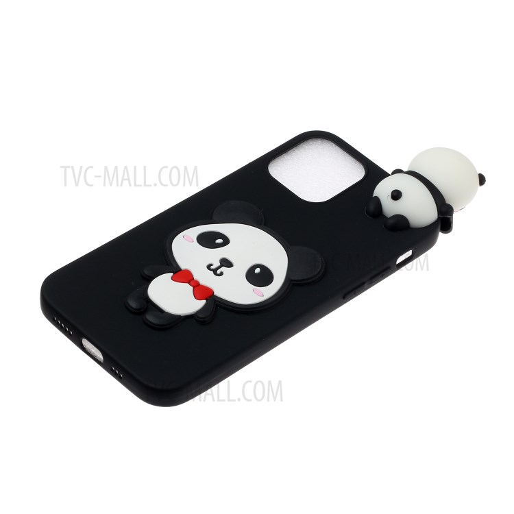 3D Doll Decor TPU Cover Casing for iPhone 12 Pro/12 - Black/Panda-3