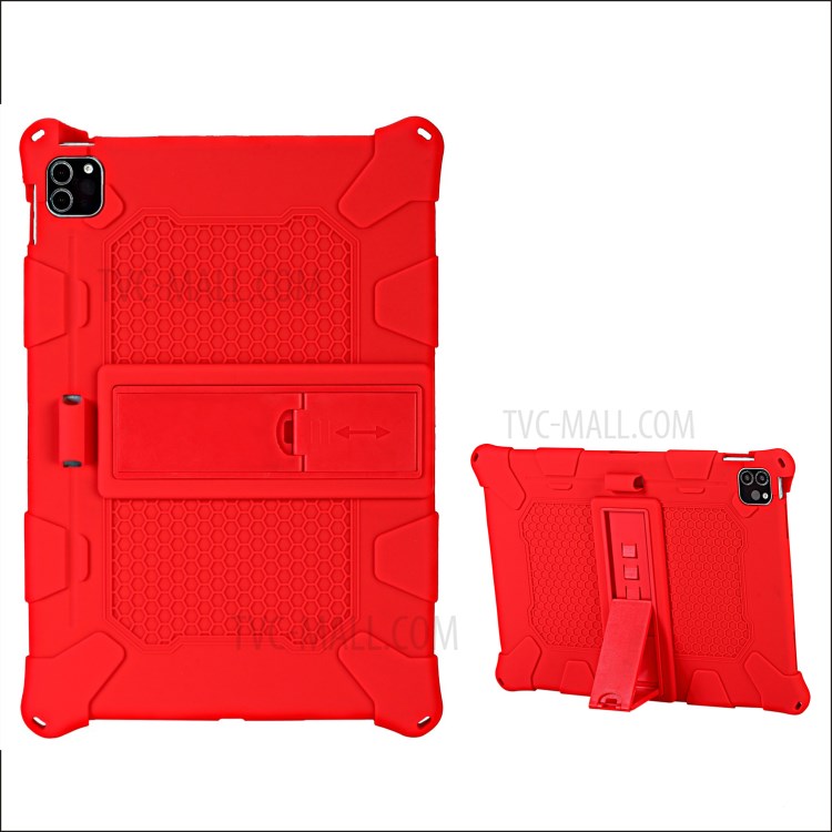 With Kickstand and Hanging Rope PC + Silicone Case for iPad Pro 11-inch (2020)/(2018) - Red-1