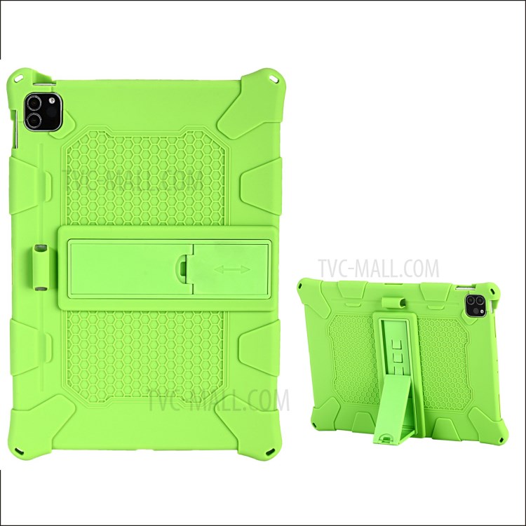 With Kickstand and Hanging Rope PC + Silicone Case for iPad Pro 11-inch (2020)/(2018) - Fluorescent Green-1