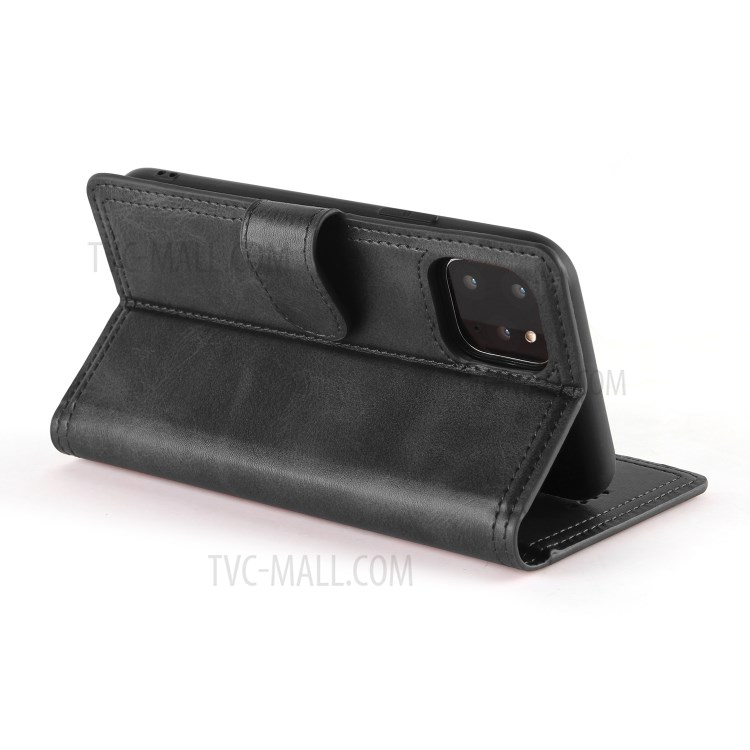 Double Line Leather Wallet Stand Phone Case for iPhone 12 Pro/12 Max 6.1 inch - Black-3