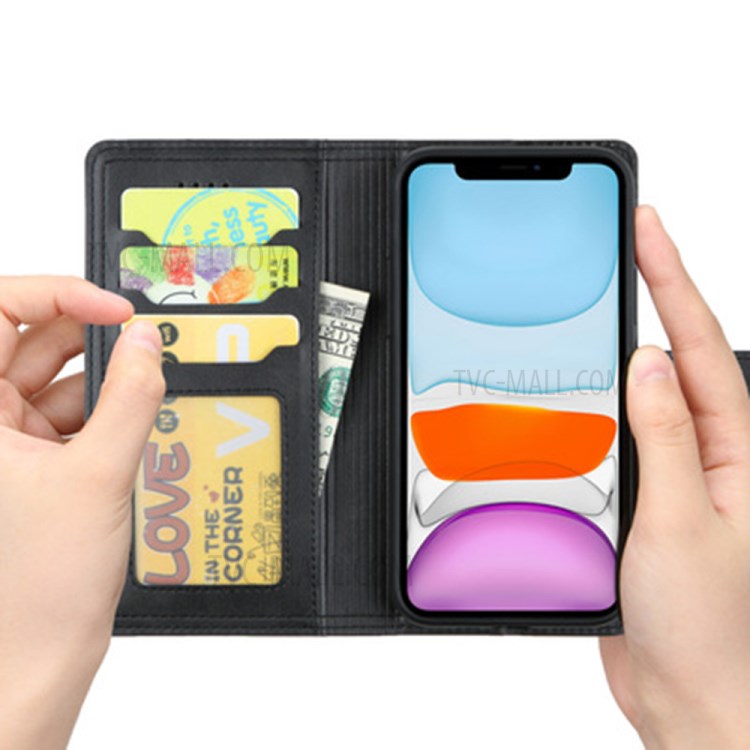 Double Line Leather Wallet Stand Phone Case for iPhone 12 Pro/12 Max 6.1 inch - Black-5