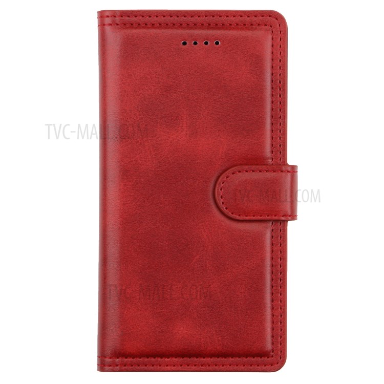 Double Line Leather Wallet Stand Phone Case for iPhone 12 Pro/12 - Red-2