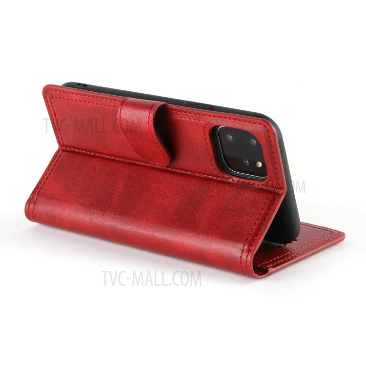 Double Line Leather Wallet Stand Phone Case for iPhone 12 Pro/12 - Red-3