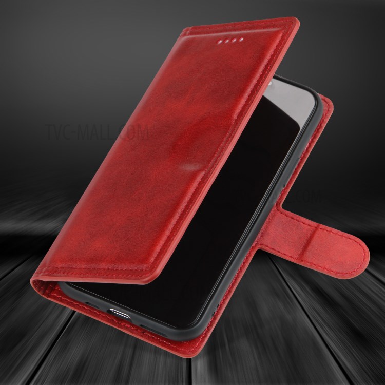 Double Line Leather Wallet Stand Phone Case for iPhone 12 Pro/12 - Red-5