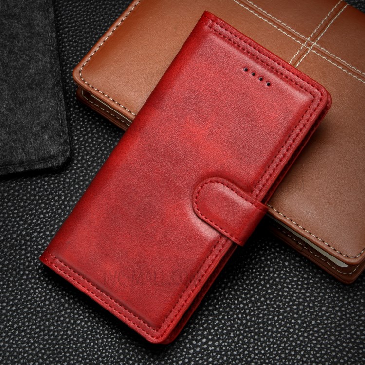 Double Line Leather Wallet Stand Phone Case for iPhone 12 Pro/12 - Red-6