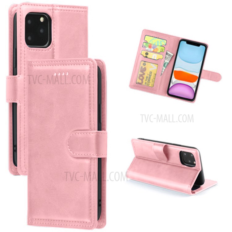 Double Line Leather Wallet Stand Phone Case for iPhone 12 Pro/12 - Rose Gold-1