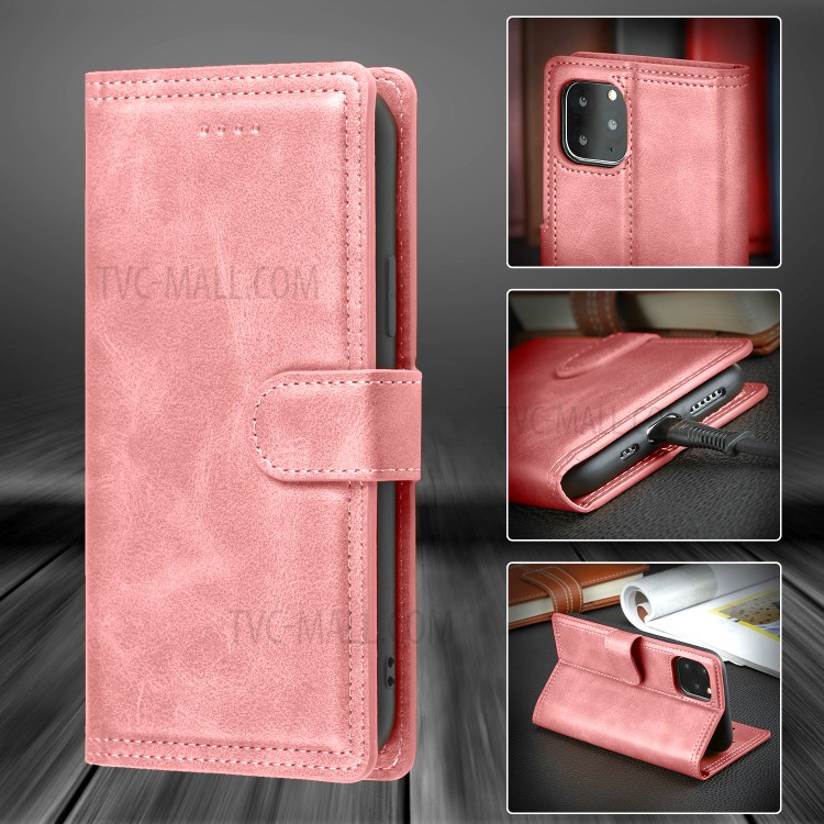 Double Line Leather Wallet Stand Phone Case for iPhone 12 Pro/12 - Rose Gold-4