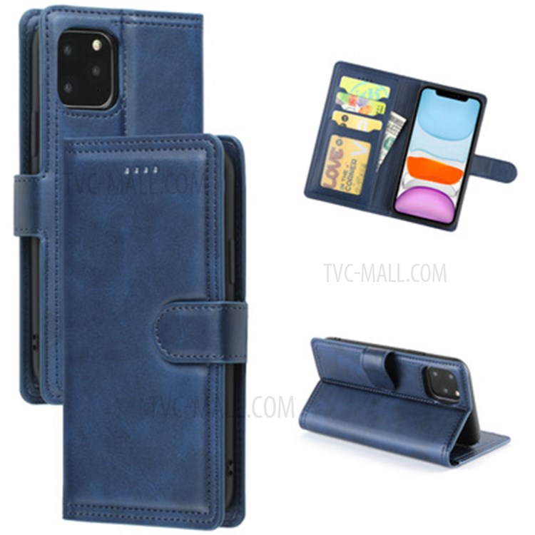 Double Line Leather Wallet Stand Phone Case for iPhone 12 Pro/12 - Blue-1