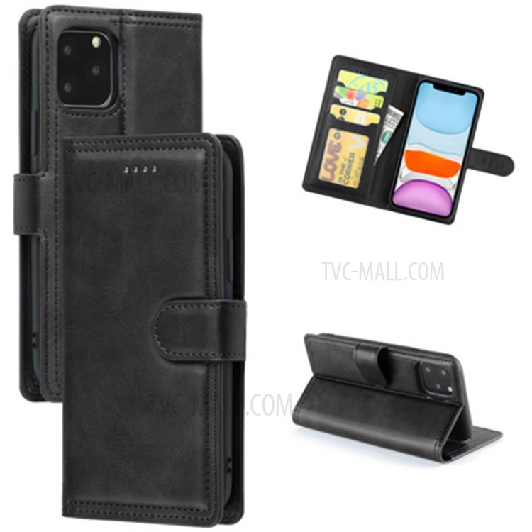 Double Line Leather Wallet Protective Phone Cover for iPhone 12 Pro Max 6.7 inch - Black-1