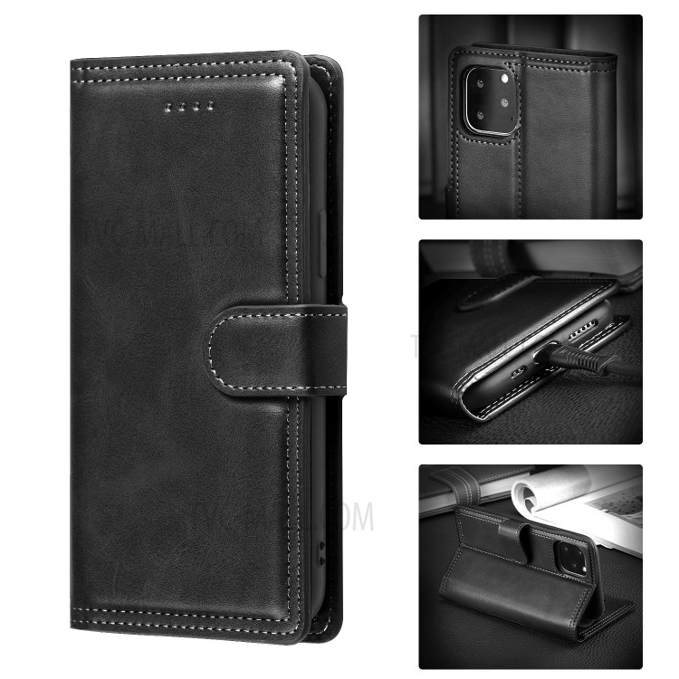 Double Line Leather Wallet Protective Phone Cover for iPhone 12 Pro Max 6.7 inch - Black-4