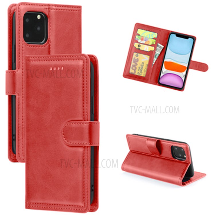 Double Line Leather Wallet Protective Phone Cover for iPhone 12 Pro Max 6.7 inch - Red-1