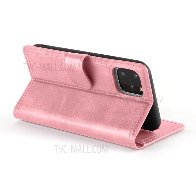 Double Line Leather Wallet Protective Phone Cover for iPhone 12 Pro Max 6.7 inch - Rose Gold-3