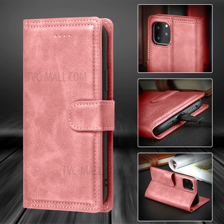 Double Line Leather Wallet Protective Phone Cover for iPhone 12 Pro Max 6.7 inch - Rose Gold-4