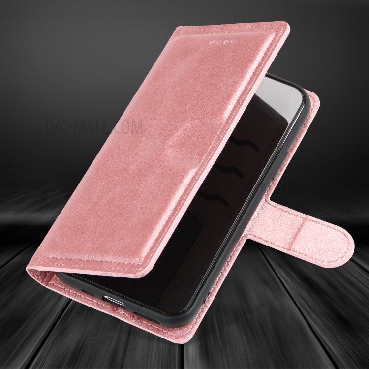 Double Line Leather Wallet Protective Phone Cover for iPhone 12 Pro Max 6.7 inch - Rose Gold-6