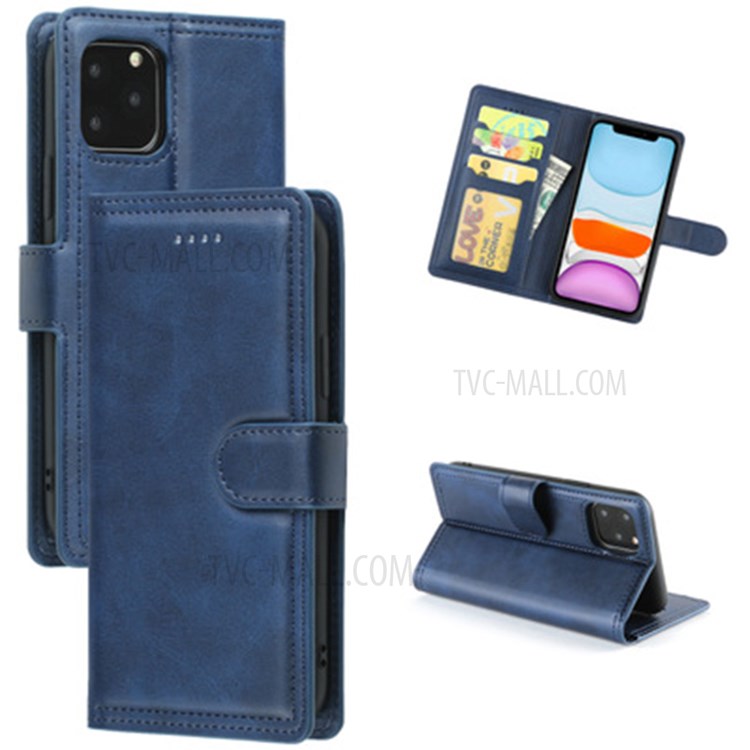 Double Line Leather Wallet Protective Phone Cover for iPhone 12 Pro Max 6.7 inch - Blue-1