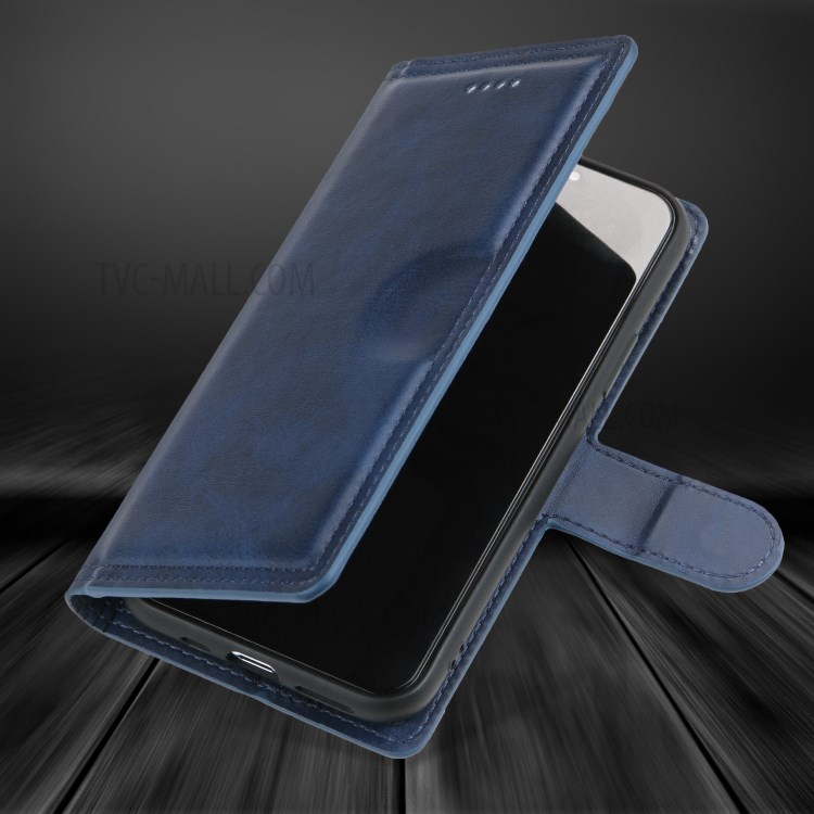 Double Line Leather Wallet Protective Phone Cover for iPhone 12 Pro Max 6.7 inch - Blue-6