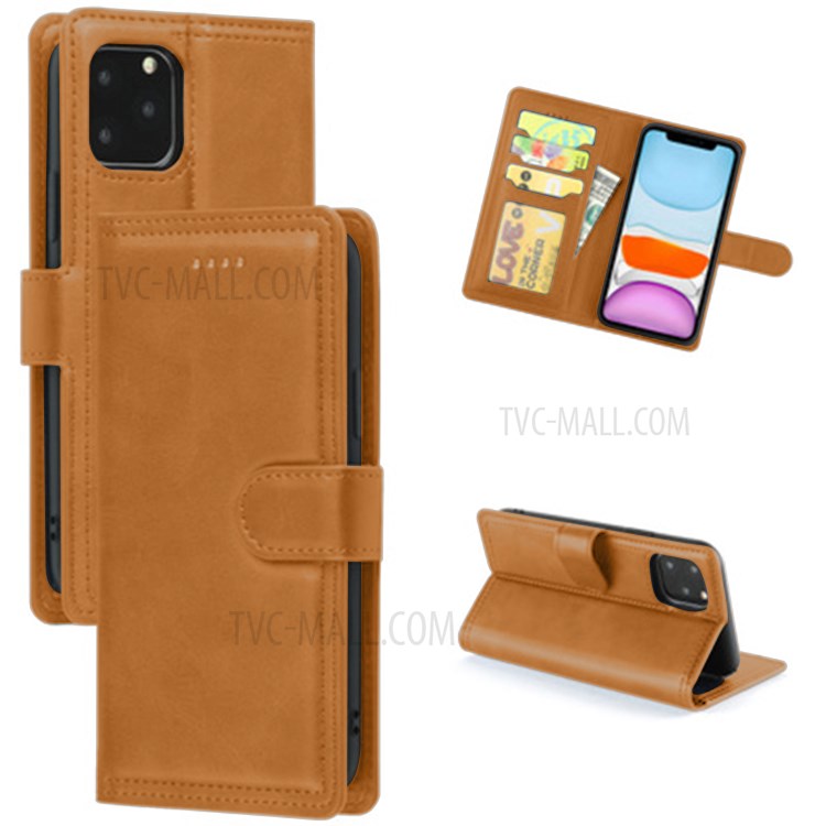 Double Line Leather Wallet Protective Phone Cover for iPhone 12 Pro Max 6.7 inch - Brown-1