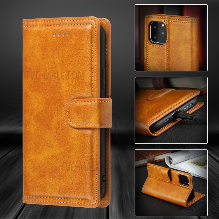 Double Line Leather Wallet Protective Phone Cover for iPhone 12 Pro Max 6.7 inch - Brown-10