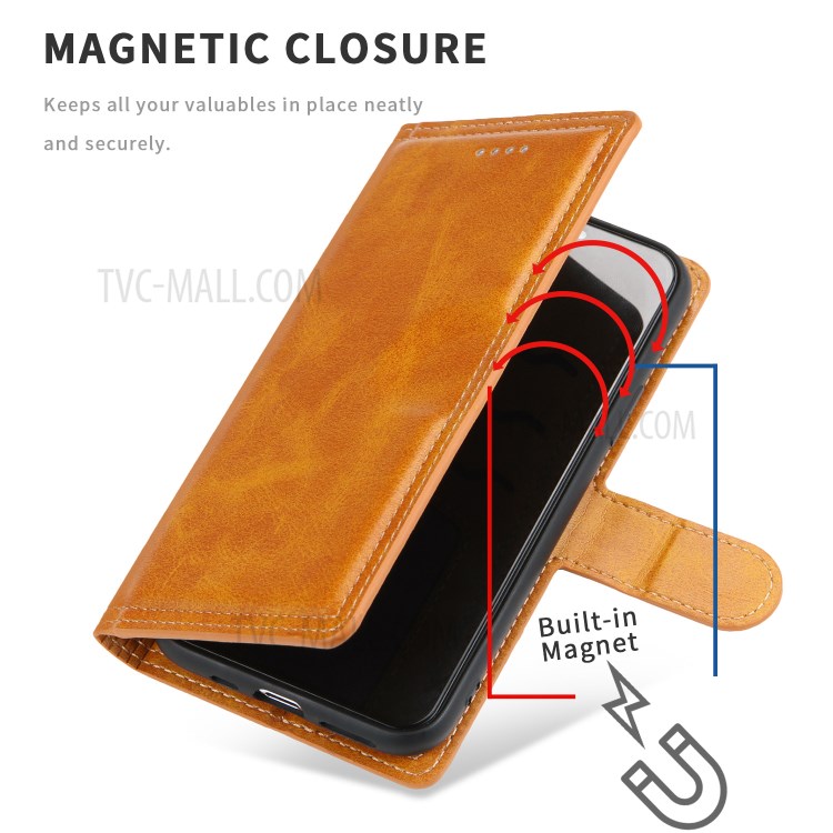 Double Line Leather Wallet Protective Phone Cover for iPhone 12 Pro Max 6.7 inch - Brown-2