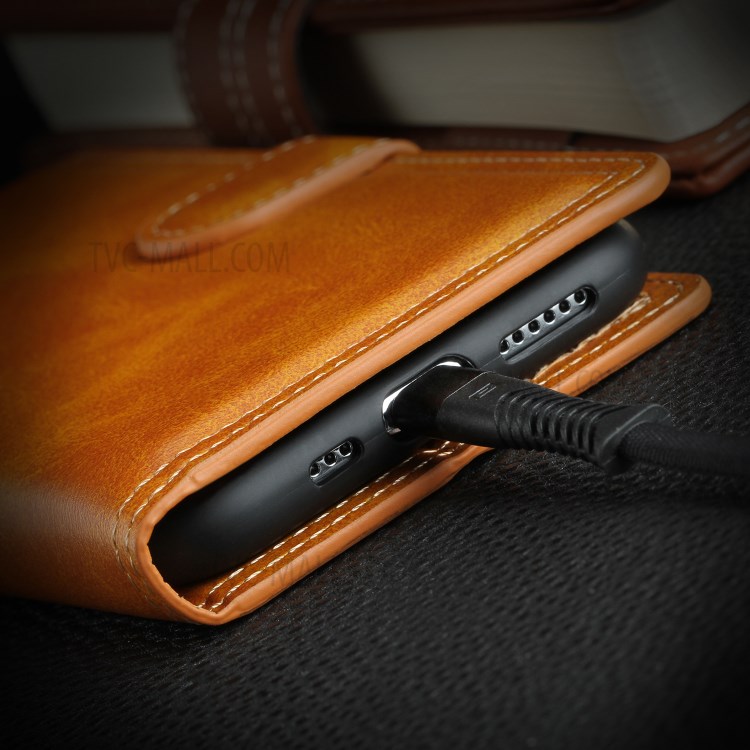 Double Line Leather Wallet Protective Phone Cover for iPhone 12 Pro Max 6.7 inch - Brown-4