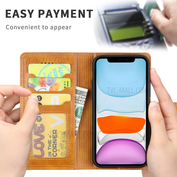 Double Line Leather Wallet Protective Phone Cover for iPhone 12 Pro Max 6.7 inch - Brown-5