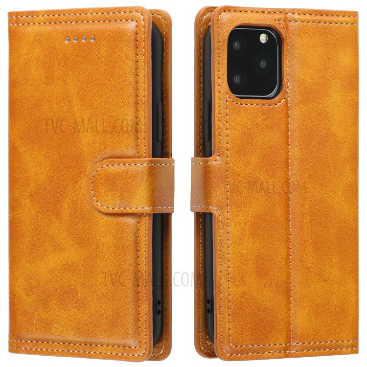 Double Line Leather Wallet Protective Phone Cover for iPhone 12 Pro Max 6.7 inch - Brown-7