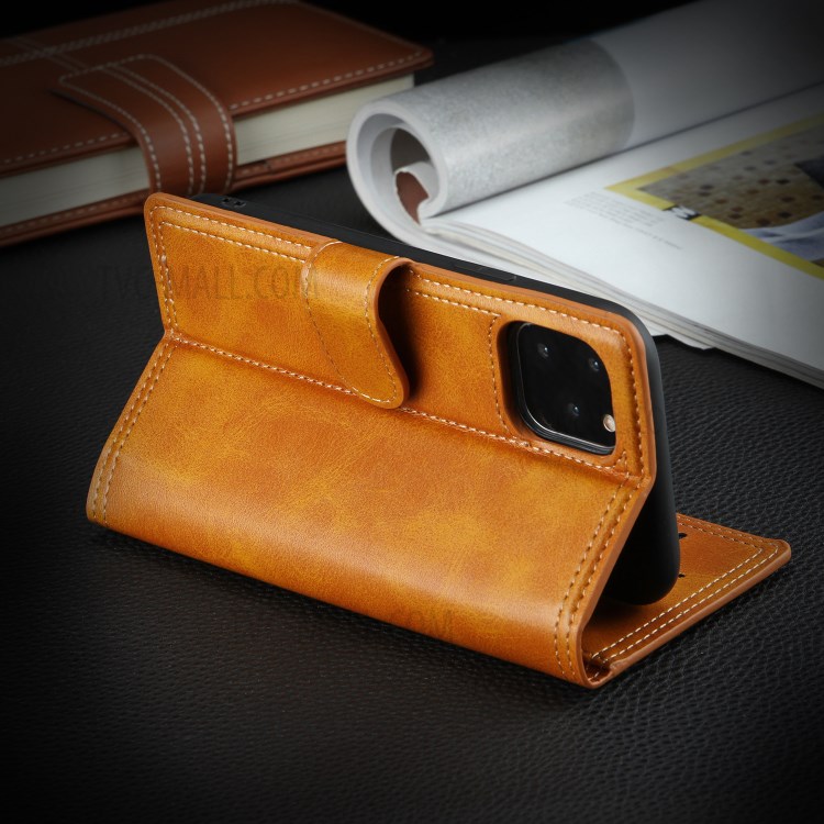 Double Line Leather Wallet Protective Phone Cover for iPhone 12 Pro Max 6.7 inch - Brown-8