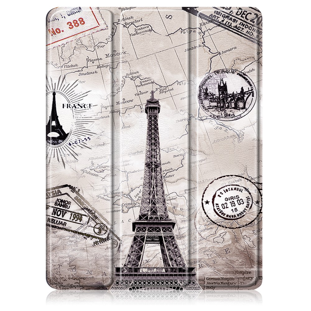 Pattern Printing PU Leather Tri-fold with Pen Slot Tablet Cover for Apple iPad Air (2020)/iPad Air 4/iPad Air (4th generation) - Eiffel Tower-2