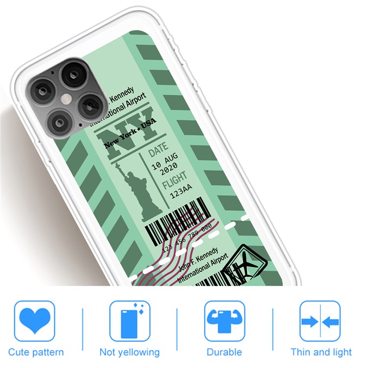 Travel City Boarding Pass TPU Protector Phone Cover for iPhone 12 Max/Pro 6.1 inch - NY-5