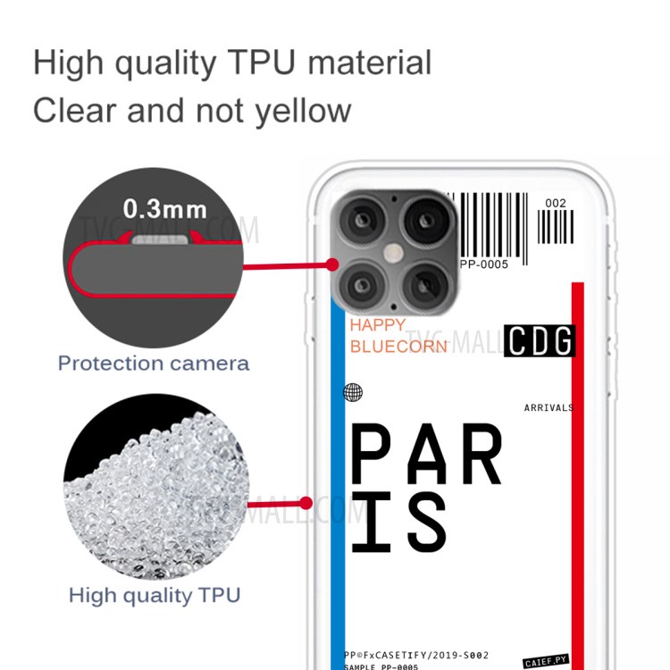 Travel City Boarding Pass TPU Protector Phone Shell for iPhone 12 Pro Max 6.7 inch - PARIS-3