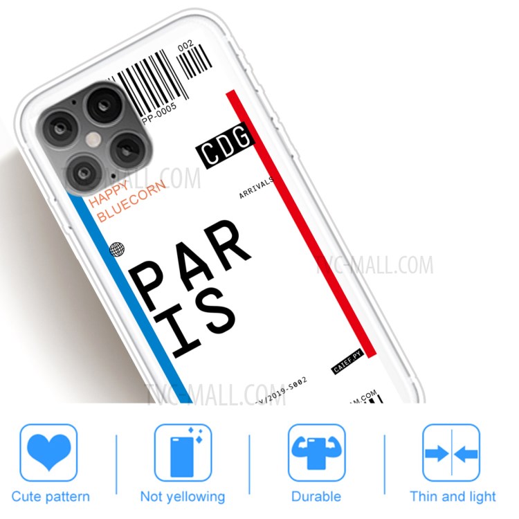 Travel City Boarding Pass TPU Protector Phone Shell for iPhone 12 Pro Max 6.7 inch - PARIS-5