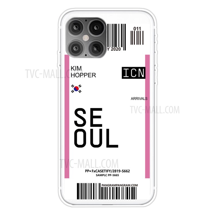 Travel City Boarding Pass TPU Protector Phone Shell for iPhone 12 Pro Max 6.7 inch - SEOUL/KIM HOPPER-1