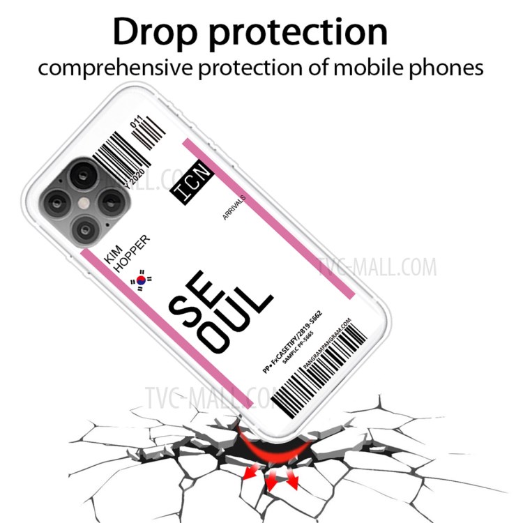 Travel City Boarding Pass TPU Protector Phone Shell for iPhone 12 Pro Max 6.7 inch - SEOUL/KIM HOPPER-2