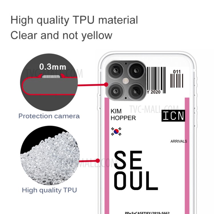Travel City Boarding Pass TPU Protector Phone Shell for iPhone 12 Pro Max 6.7 inch - SEOUL/KIM HOPPER-3