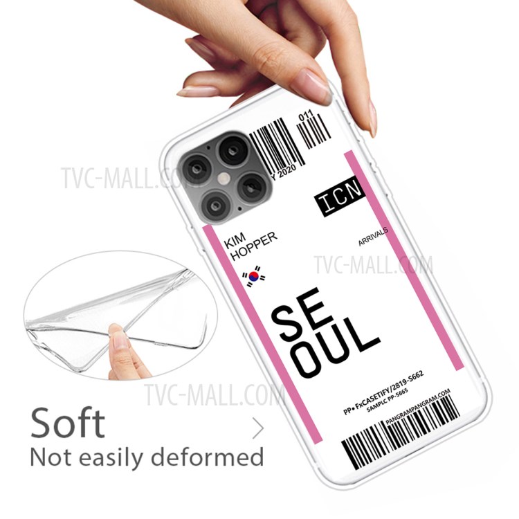 Travel City Boarding Pass TPU Protector Phone Shell for iPhone 12 Pro Max 6.7 inch - SEOUL/KIM HOPPER-4