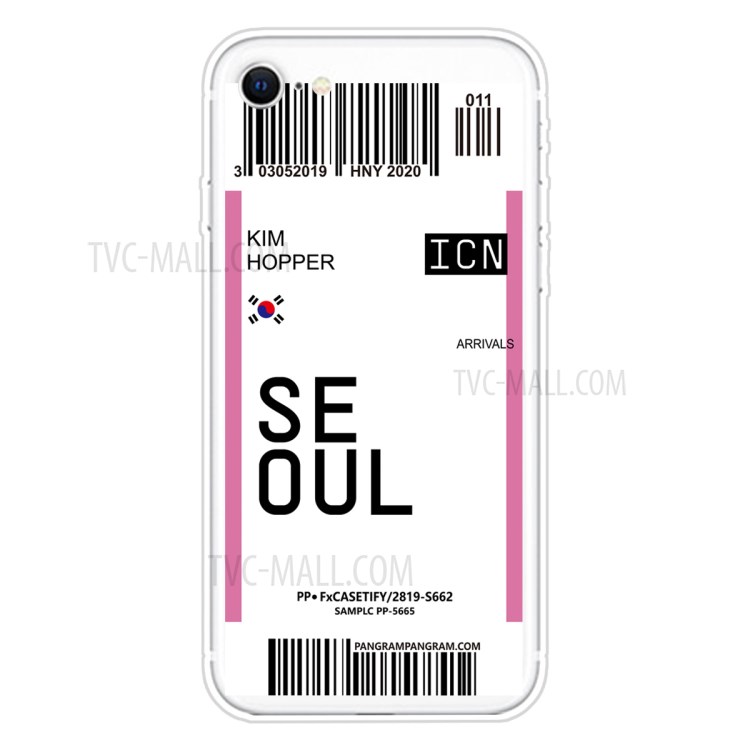 Creative Boarding Pass Pattern TPU Protector Phone Shell for iPhone SE (2nd Generation)/7/8 4.7 inch - SEOUL/KIM HOPPER-1