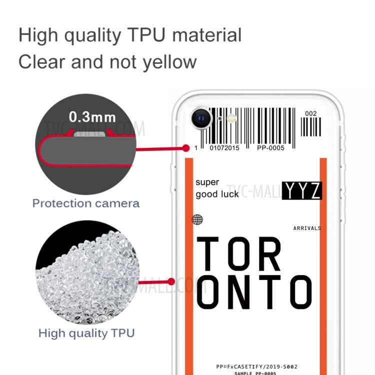 Creative Boarding Pass Pattern TPU Protector Phone Shell for iPhone SE (2nd Generation)/7/8 4.7 inch - TORONTO-3