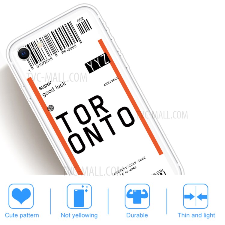 Creative Boarding Pass Pattern TPU Protector Phone Shell for iPhone SE (2nd Generation)/7/8 4.7 inch - TORONTO-5
