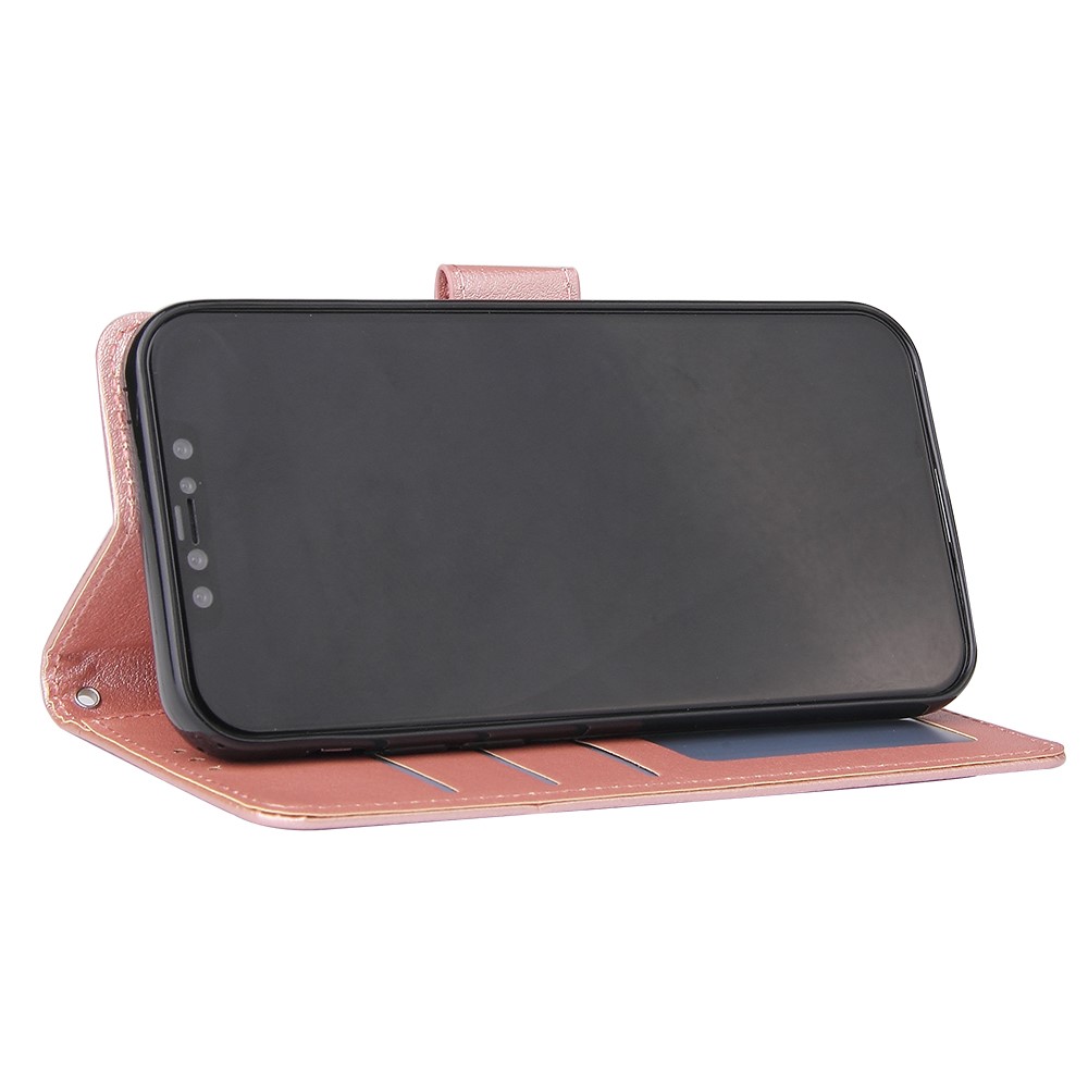 Couro PU Com Carteira de Celular Para Iphone 12 Mini - Rosa Ouro-4