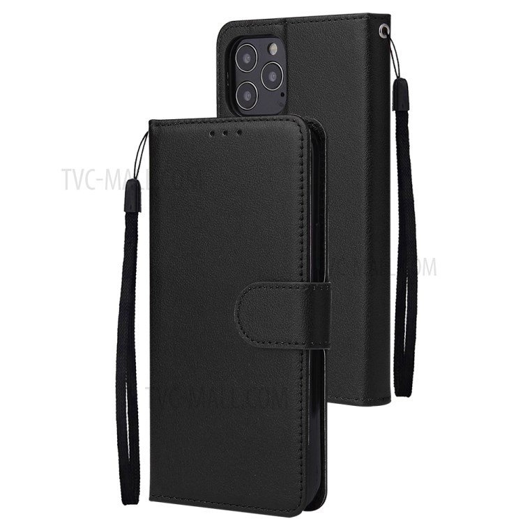 PU Leather Case with Lanyard for iPhone 12 Pro/12 - Black-1