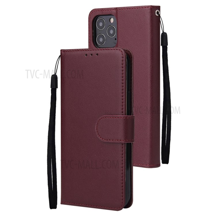 PU Leather Case with Lanyard for iPhone 12 Pro/12 - Wine Red-1