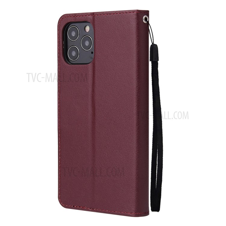PU Leather Case with Lanyard for iPhone 12 Pro/12 - Wine Red-3